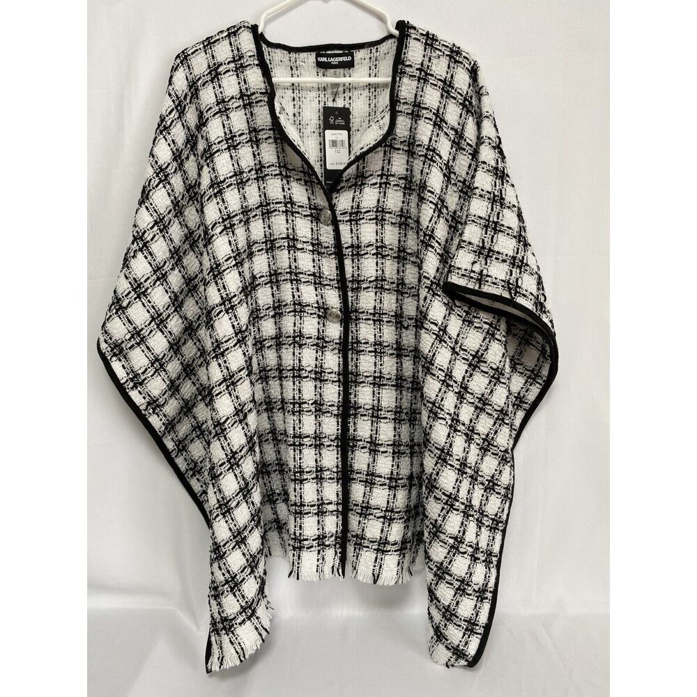 Karl Lagerfeld Paris Black & White Tweed Shawl/Cape Women's One Size NWT